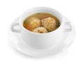 Bowl of Jewish matzoh balls soup on white Royalty Free Stock Photo