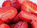 Bowl of juicy and appetizing strawberries. Selective focus