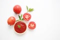 Bowl of ketchup or tomatoes sauce with ingredients on white background Royalty Free Stock Photo