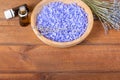 Bowl of lavender bath salt and massage oil Royalty Free Stock Photo