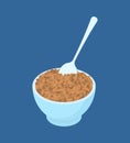 Bowl of lentil porridge and spoon isolated. Healthy food for breakfast. Vector illustration