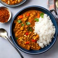 A bowl of lentil and vegetable curry with a side of rice1, Generative AI