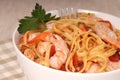 A bowl of linguine with shrimp Royalty Free Stock Photo