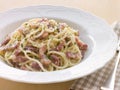 Bowl of Linguini Carbonara Royalty Free Stock Photo