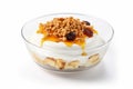 Bowl Luscious White Base, Greek Yogurt Dollop, Honey Drizzle, Granola On White Plate, On Isolated Tr Royalty Free Stock Photo