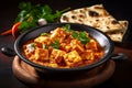 A bowl of Mattar Paneer and naan roti. Generative AI