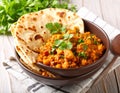 A bowl of Mauritian farata (flatbread) served with bean curry garnished with fresh coriander Royalty Free Stock Photo