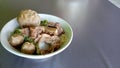 a bowl of meatballs, called "Bakso" Indonesian food Royalty Free Stock Photo