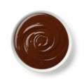 Bowl of melted dark chocolate isolated on white background Royalty Free Stock Photo