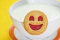 Bowl with milk and cookie Royalty Free Stock Photo