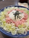 A bowl of minced tuna belly on sushi rice