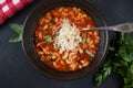 A bowl of minestrone soup with mix of vegetables. Italian cuisine Royalty Free Stock Photo