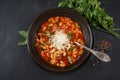 A bowl of minestrone soup with mix of vegetables. Italian cuisine Royalty Free Stock Photo