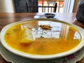 Bowl of Minestrone Soup with Pasta, Beans and Vegetables. Royalty Free Stock Photo