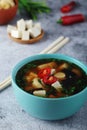 A bowl with miso soup, traditional Japanese dish