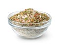 Bowl of mixed aromatic salt, spices and herbs