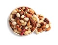 Bowl with mixed organic nuts on white background Royalty Free Stock Photo