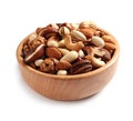 Bowl with mixed organic nuts on white Royalty Free Stock Photo