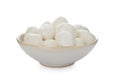 Bowl with mozzarella cheese balls on white background Royalty Free Stock Photo
