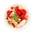 Bowl of muesli and fresh strawberry isolated Royalty Free Stock Photo