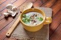 A bowl of Mushroom Cream Soup with fried champignons and fresh parsley Royalty Free Stock Photo