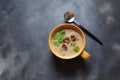 A bowl of Mushroom Cream Soup with fried champignons and fresh parsley Royalty Free Stock Photo