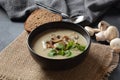 A bowl of Mushroom Cream Soup with fried champignons and fresh parsley Royalty Free Stock Photo