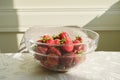 Bowl with natural garden organic strawberries. Ripe healthy sweet vitamin food