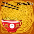Bowl noodles and chopsticks sketch.illustration Noodle, ramen, spagehetti, pasta handdrawn vecto. Logo template