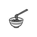 Bowl of noodles hand drawn sketch icon.