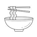 Bowl of noodles vector line icon.