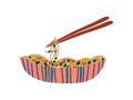 Bowl of Noodles with Vegetables and Chopsticks, Chinese or Japanese Food, Ramen Noodles Vector Illustration