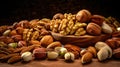bowl nuts with almonds, walnuts, pecans, peanuts in wooden table nutrition-9