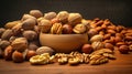 bowl nuts with almonds, walnuts, pecans, peanuts in wooden table nutrition-8