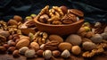 bowl nuts with almonds, walnuts, pecans, peanuts in wooden table nutrition-7
