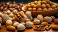bowl nuts with almonds, walnuts, pecans, peanuts in wooden table nutrition-6