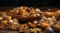 bowl nuts with almonds, walnuts, pecans, peanuts in wooden table nutrition-5