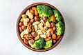 Bowl of Nuts, Broccoli, Carrots, and Cashews