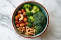 Bowl of Nuts, Broccoli, Carrots, and Cashews