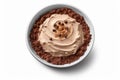 Bowl Nutty Brown Base, Almond Butter Swirl, Cocoa Nibs, Walnut Pieces On White Plate, On Isolated Tr