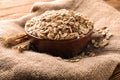 Bowl with oat flakes on sackcloth Royalty Free Stock Photo