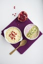 Bowl of oats porridge isolated on a white background Royalty Free Stock Photo