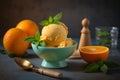 bowl orange sorbet ice cream with tangy flavor Generative AI