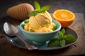 bowl orange sorbet ice cream with tangy flavor Generative AI