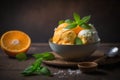 bowl orange sorbet ice cream with tangy flavor Generative AI