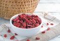 Bowl of Organic Goji Berries or Wolfberries Royalty Free Stock Photo