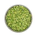 Bowl of organic green split peas on a white background Royalty Free Stock Photo