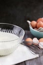 Bowl of Pancake Batter with Fresh Eggs Royalty Free Stock Photo