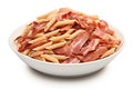 a bowl of pasta with bacon