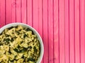 Bowl of Pasta Spinach and Pine Kernels Salad Royalty Free Stock Photo